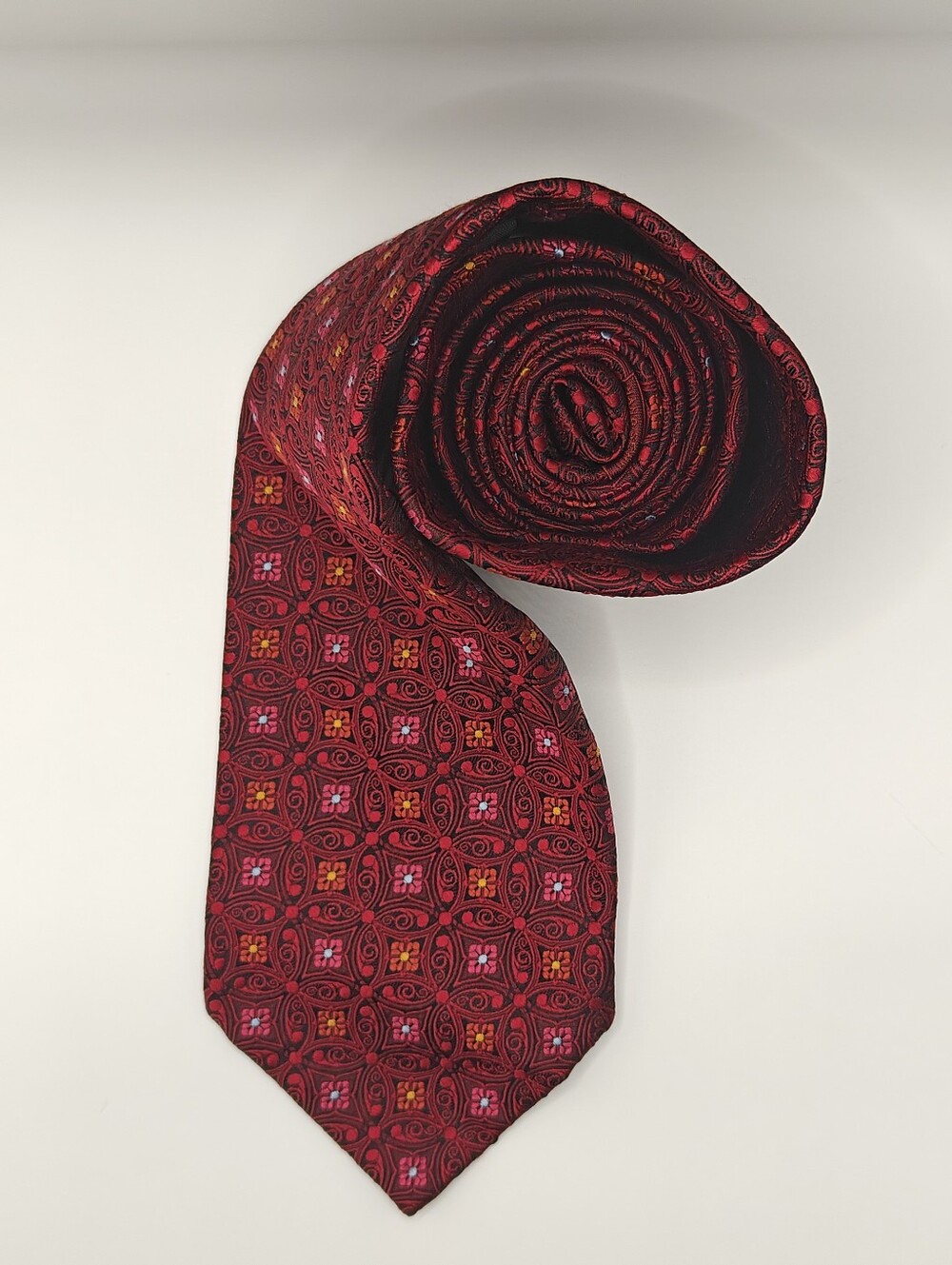 Robert Talbott Seven Fold Silk Tie Limited Edition 7/40 Red Gold Geometric